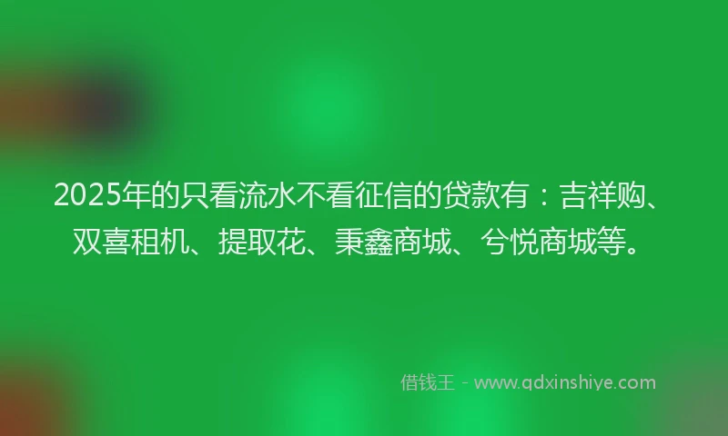 2025年的只看流水不看征信的贷款有：吉祥购、双喜租机、提取花、秉鑫商城、兮悦商城等。
