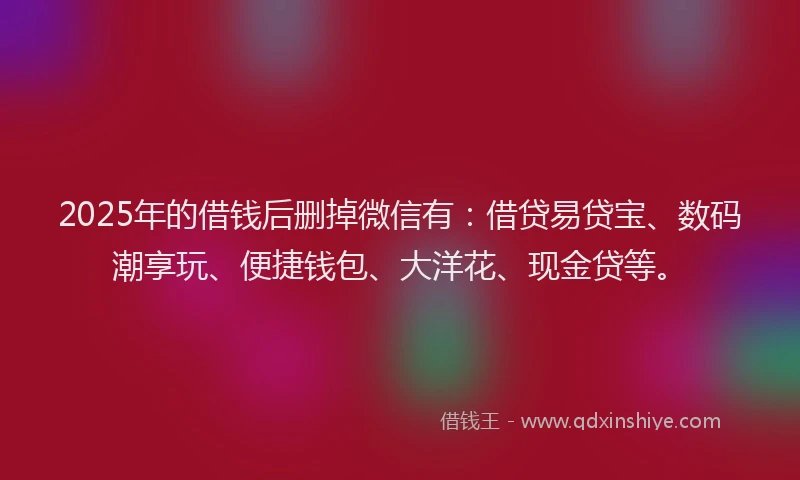 2025年的借钱后删掉微信有：借贷易贷宝、数码潮享玩、便捷钱包、大洋花、现金贷等。