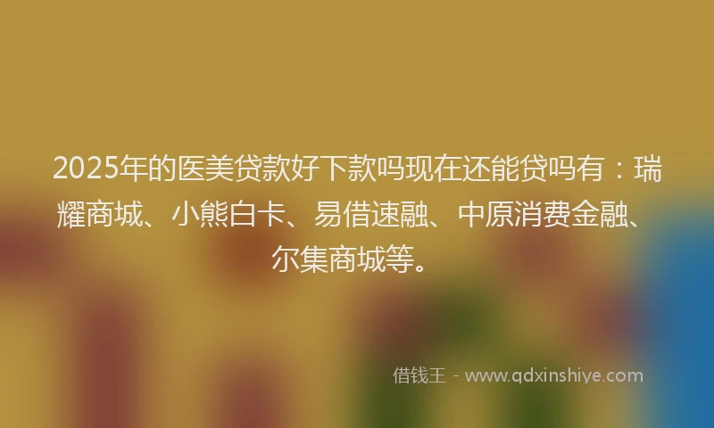 2025年的医美贷款好下款吗现在还能贷吗有：瑞耀商城、小熊白卡、易借速融、中原消费金融、尔集商城等。
