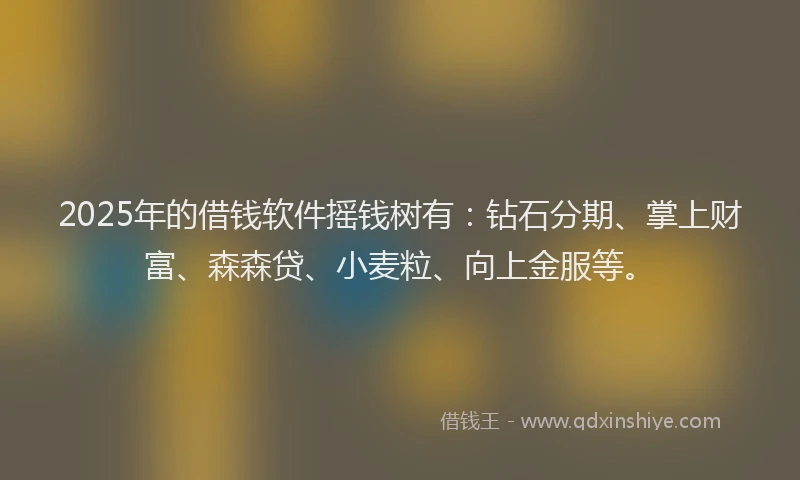 2025年的借钱软件摇钱树有：钻石分期、掌上财富、森森贷、小麦粒、向上金服等。