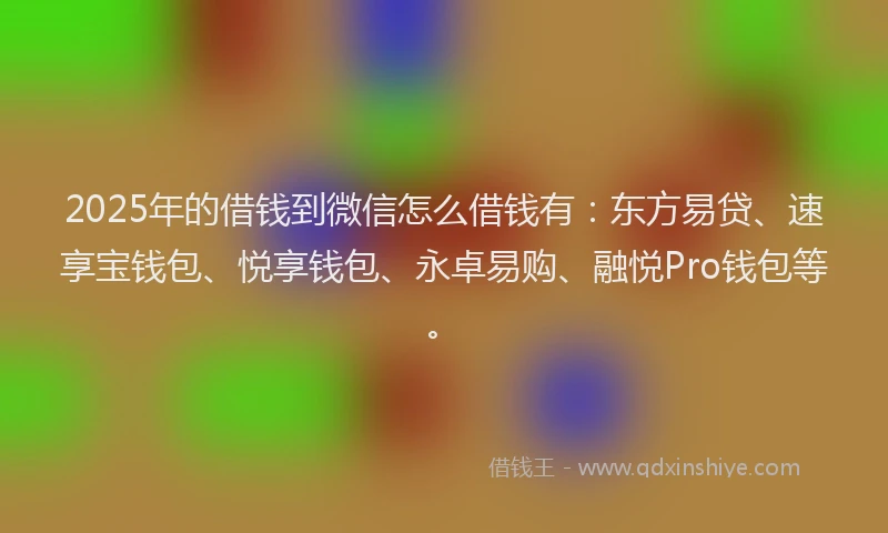 2025年的借钱到微信怎么借钱有：东方易贷、速享宝钱包、悦享钱包、永卓易购、融悦Pro钱包等。