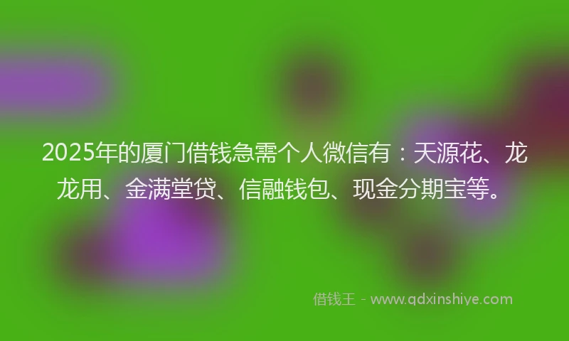 2025年的厦门借钱急需个人微信有:天源花、龙龙用、金满堂贷、信融钱包、现金分期宝等。