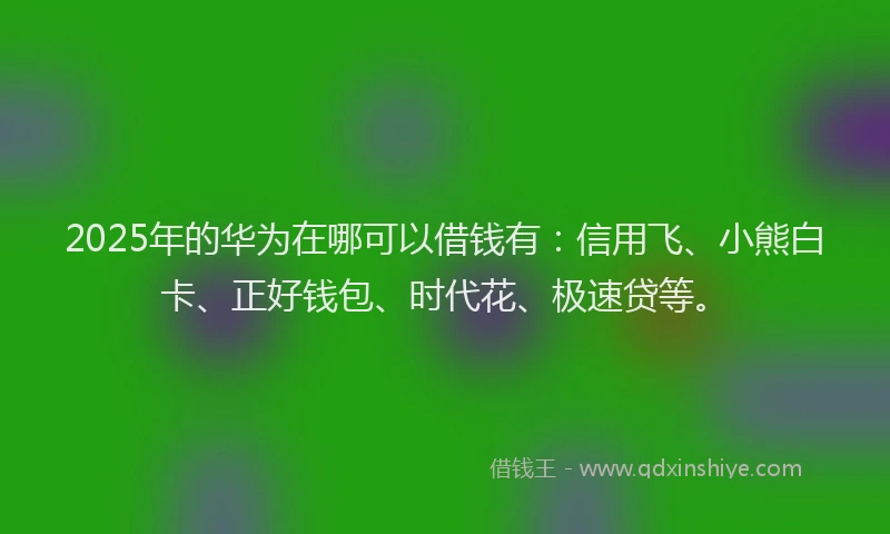2025年的华为在哪可以借钱有：信用飞、小熊白卡、正好钱包、时代花、极速贷等。
