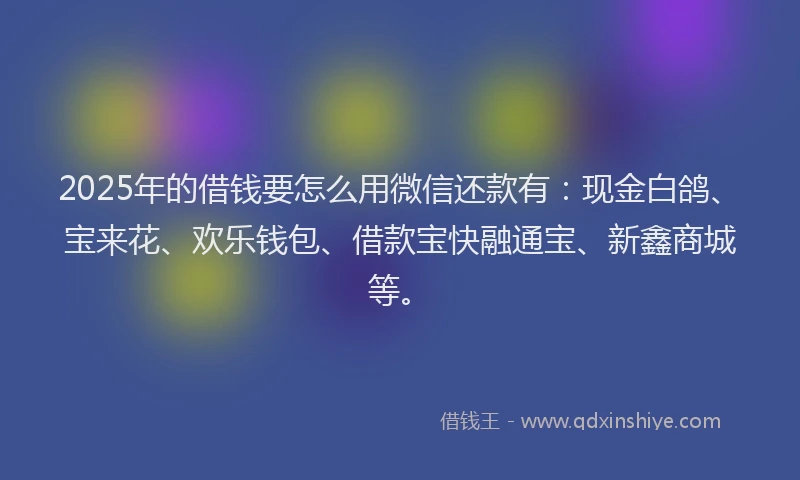 2025年的借钱要怎么用微信还款有：现金白鸽、宝来花、欢乐钱包、借款宝快融通宝、新鑫商城等。