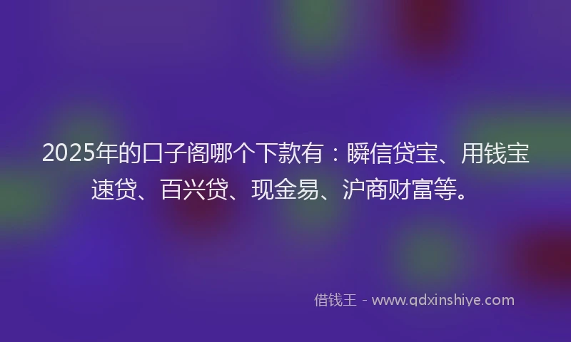 2025年的口子阁哪个下款有：瞬信贷宝、用钱宝速贷、百兴贷、现金易、沪商财富等。