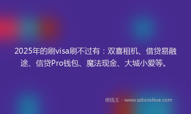 2025年的刷visa刷不过有：双喜租机、借贷易融途、信贷Pro钱包、魔法现金、大城小爱等。