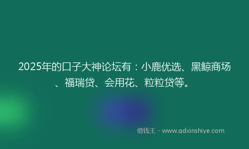 2025年的口子大神论坛有：小鹿优选、黑鲸商场、福瑞贷、会用花、粒粒贷等。