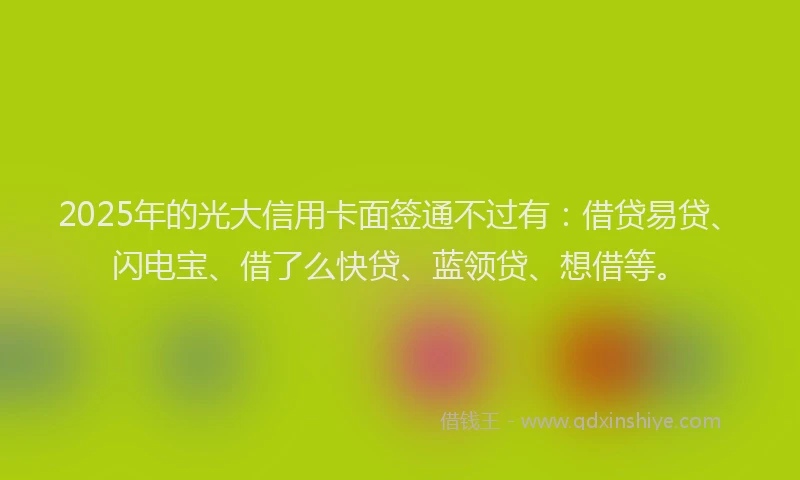 2025年的光大信用卡面签通不过有：借贷易贷、闪电宝、借了么快贷、蓝领贷、想借等。