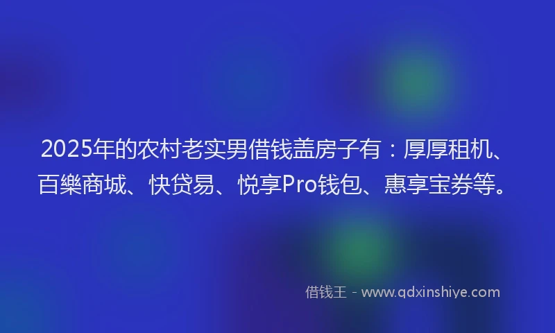 2025年的农村老实男借钱盖房子有：厚厚租机、百樂商城、快贷易、悦享Pro钱包、惠享宝券等。