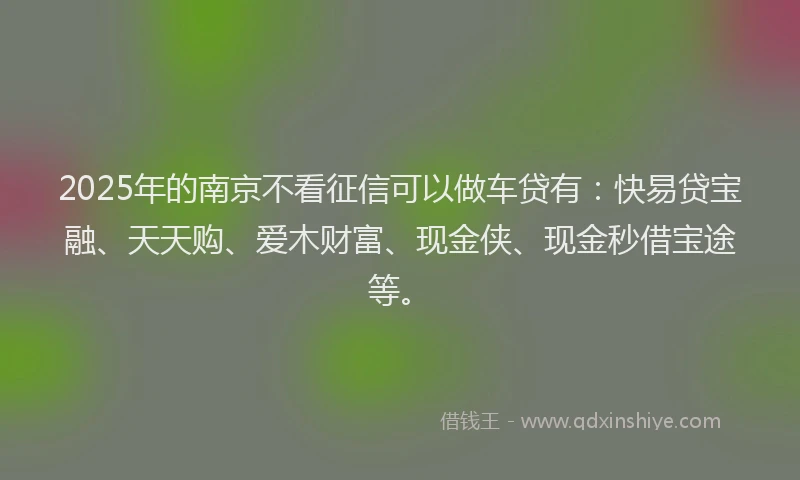 2025年的南京不看征信可以做车贷有：快易贷宝融、天天购、爱木财富、现金侠、现金秒借宝途等。