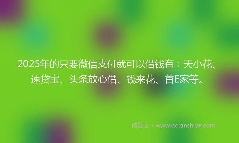 2025年的只要微信支付就可以借钱有：天小花、速贷宝、头条放心借、钱来花、首E家等。