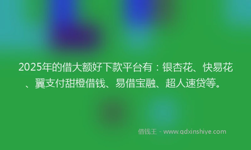 2025年的借大额好下款平台有：银杏花、快易花、翼支付甜橙借钱、易借宝融、超人速贷等。