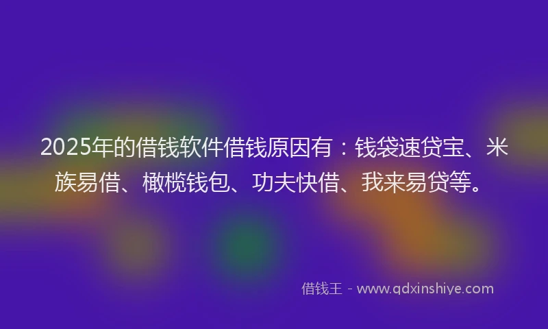2025年的借钱软件借钱原因有：钱袋速贷宝、米族易借、橄榄钱包、功夫快借、我来易贷等。
