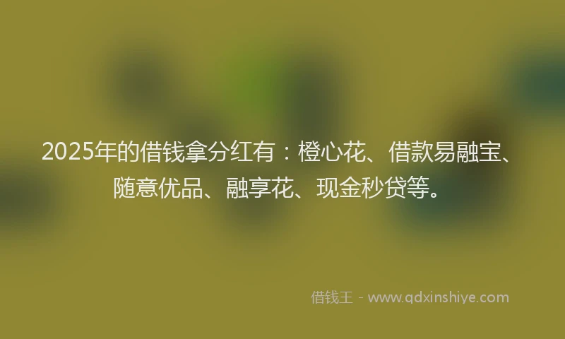 2025年的借钱拿分红有：橙心花、借款易融宝、随意优品、融享花、现金秒贷等。