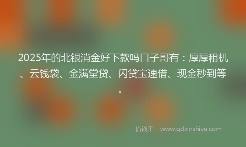 2025年的北银消金好下款吗口子哥有：厚厚租机、云钱袋、金满堂贷、闪贷宝速借、现金秒到等。