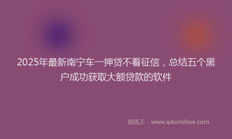 2025年最新南宁车一押贷不看征信，总结五个黑户成功获取大额贷款的软件