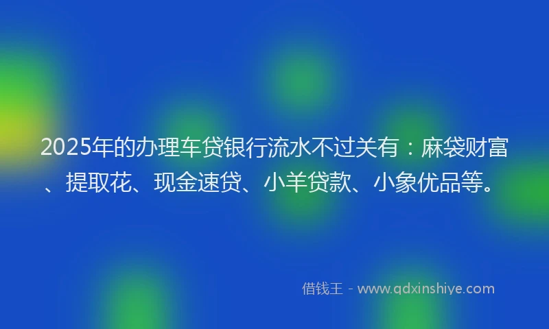 2025年的办理车贷银行流水不过关有：麻袋财富、提取花、现金速贷、小羊贷款、小象优品等。
