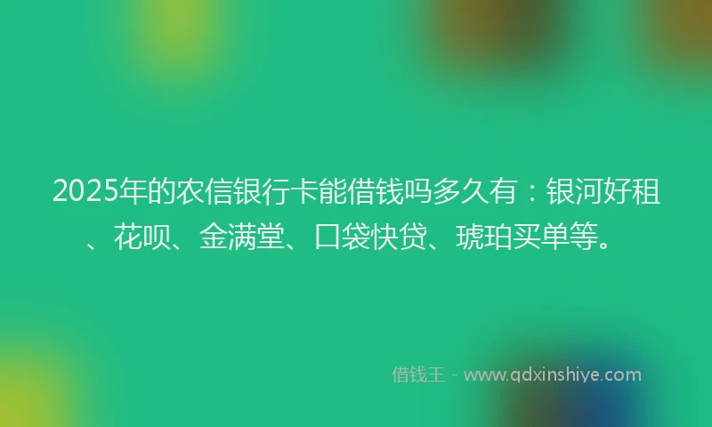 2025年的农信银行卡能借钱吗多久有：银河好租、花呗、金满堂、口袋快贷、琥珀买单等。