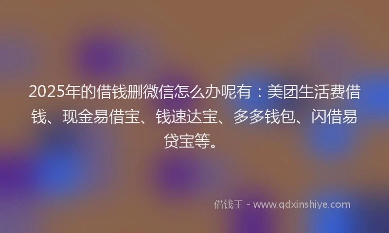 2025年的借钱删微信怎么办呢有：美团生活费借钱、现金易借宝、钱速达宝、多多钱包、闪借易贷宝等。