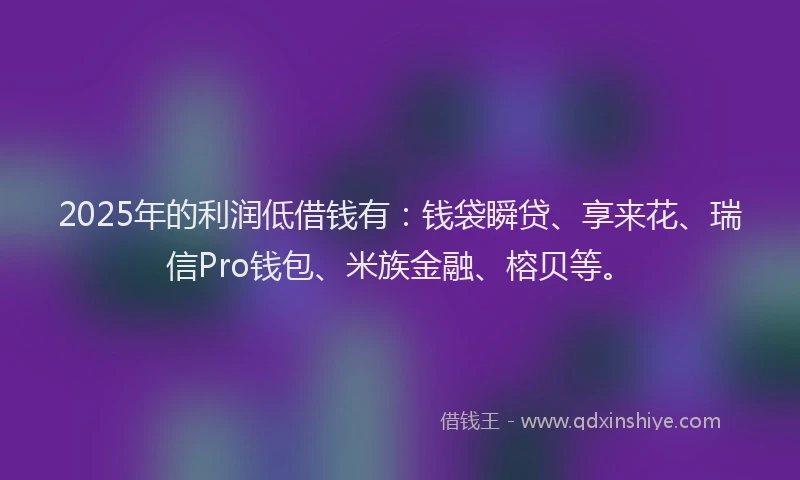 2025年的利润低借钱有：钱袋瞬贷、享来花、瑞信Pro钱包、米族金融、榕贝等。
