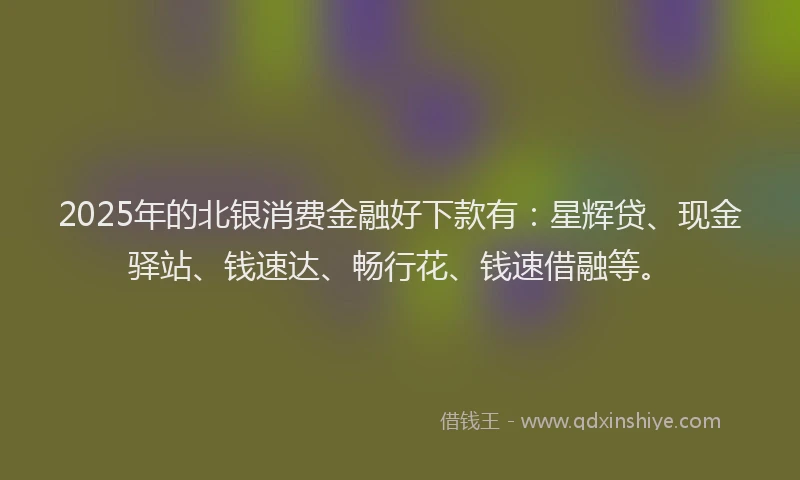 2025年的北银消费金融好下款有：星辉贷、现金驿站、钱速达、畅行花、钱速借融等。