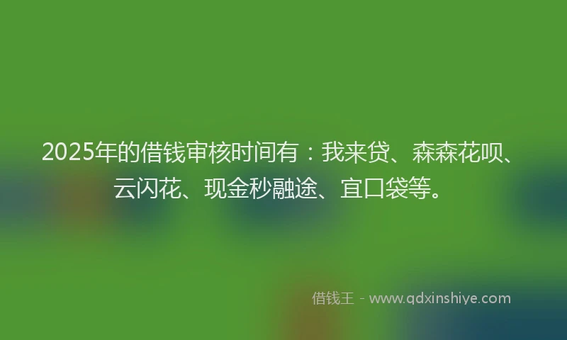 2025年的借钱审核时间有：我来贷、森森花呗、云闪花、现金秒融途、宜口袋等。