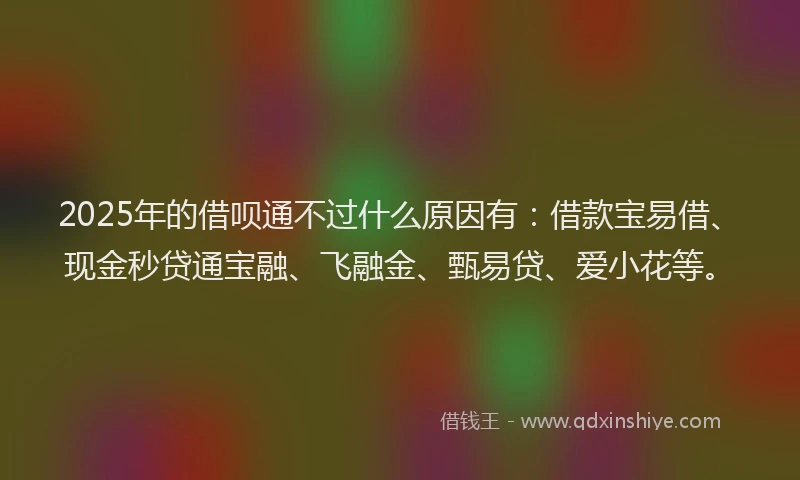 2025年的借呗通不过什么原因有：借款宝易借、现金秒贷通宝融、飞融金、甄易贷、爱小花等。