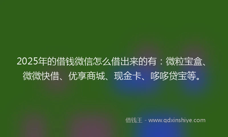 2025年的借钱微信怎么借出来的有：微粒宝盒、微微快借、优享商城、现金卡、哆哆贷宝等。