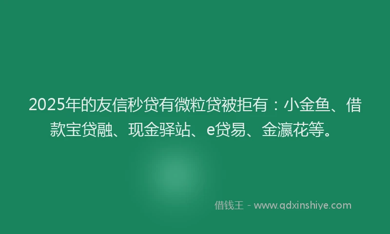 2025年的友信秒贷有微粒贷被拒有：小金鱼、借款宝贷融、现金驿站、e贷易、金瀛花等。