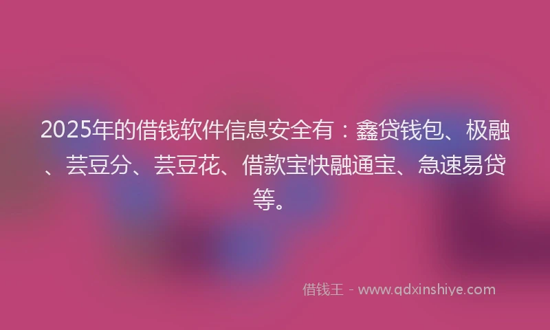2025年的借钱软件信息安全有：鑫贷钱包、极融、芸豆分、芸豆花、借款宝快融通宝、急速易贷等。