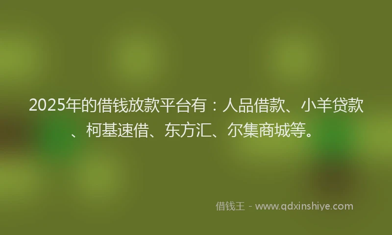 2025年的借钱放款平台有：人品借款、小羊贷款、柯基速借、东方汇、尔集商城等。