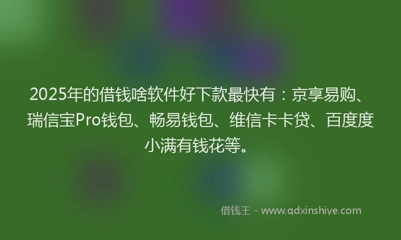 2025年的借钱啥软件好下款最快有：京享易购、瑞信宝Pro钱包、畅易钱包、维信卡卡贷、百度度小满有钱花等。