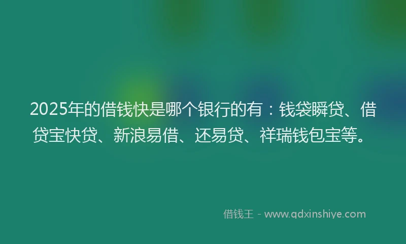 2025年的借钱快是哪个银行的有：钱袋瞬贷、借贷宝快贷、新浪易借、还易贷、祥瑞钱包宝等。
