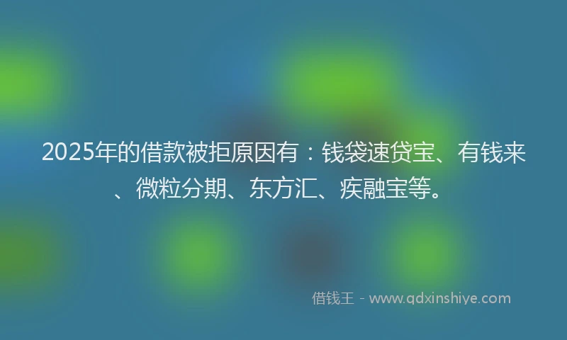 2025年的借款被拒原因有：钱袋速贷宝、有钱来、微粒分期、东方汇、疾融宝等。