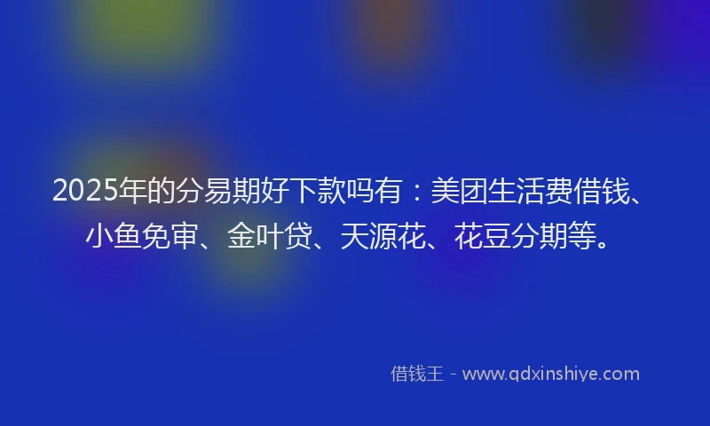 2025年的分易期好下款吗有:美团生活费借钱、小鱼免审、金叶贷、天源花、花豆分期等。