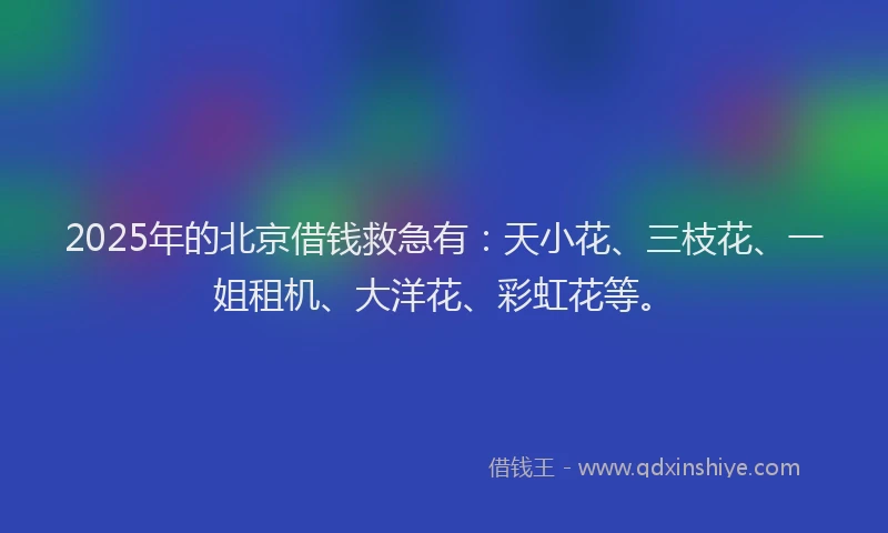 2025年的北京借钱救急有：天小花、三枝花、一姐租机、大洋花、彩虹花等。