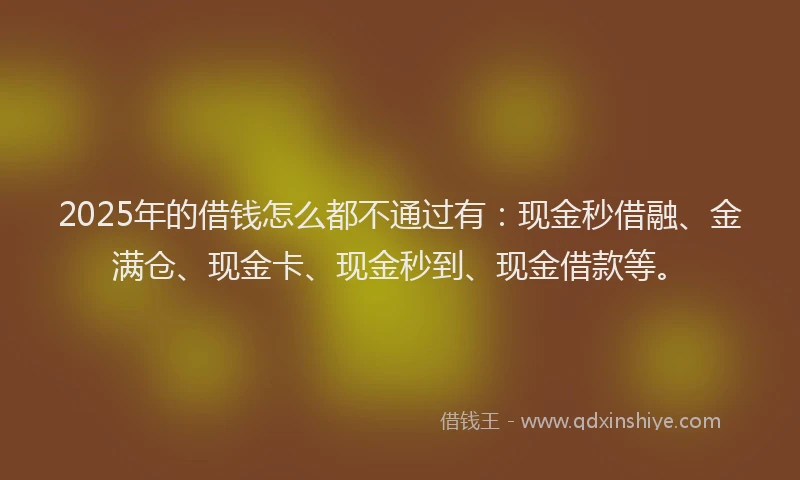 2025年的借钱怎么都不通过有：现金秒借融、金满仓、现金卡、现金秒到、现金借款等。
