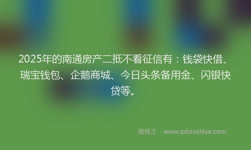 2025年的南通房产二抵不看征信有：钱袋快借、瑞宝钱包、企鹅商城、今日头条备用金、闪银快贷等。