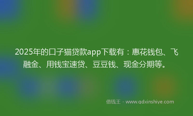 2025年的口子猫贷款app下载有：惠花钱包、飞融金、用钱宝速贷、豆豆钱、现金分期等。