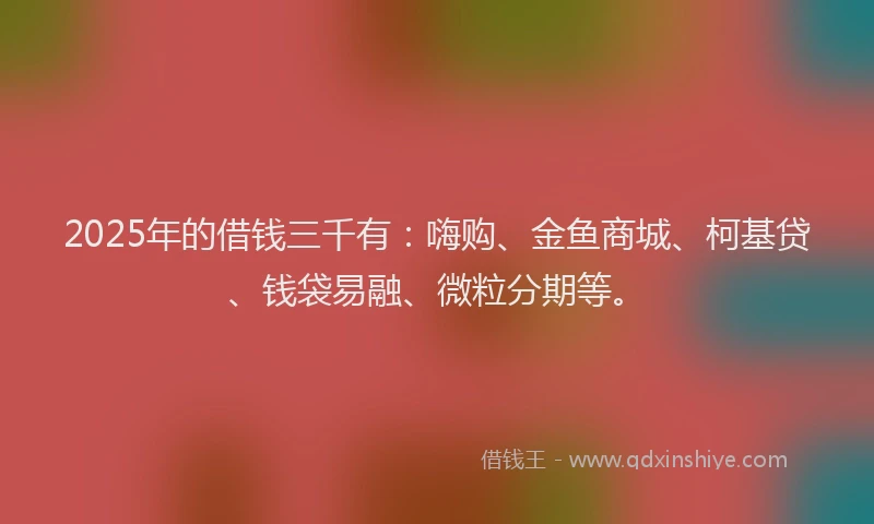 2025年的借钱三千有：嗨购、金鱼商城、柯基贷、钱袋易融、微粒分期等。