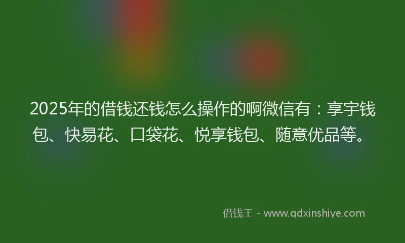 2025年的借钱还钱怎么操作的啊微信有：享宇钱包、快易花、口袋花、悦享钱包、随意优品等。