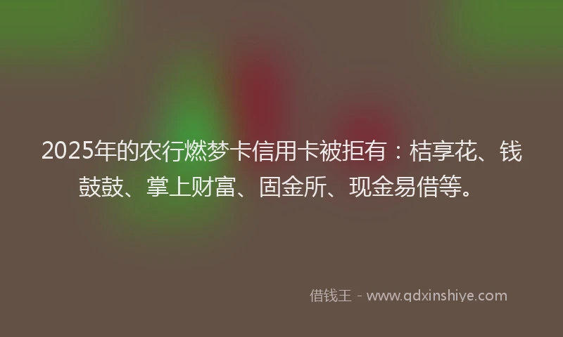 2025年的农行燃梦卡信用卡被拒有：桔享花、钱鼓鼓、掌上财富、固金所、现金易借等。