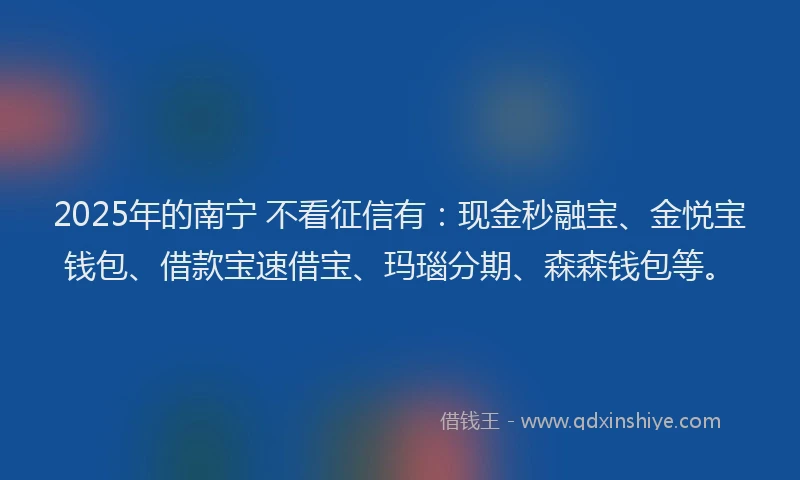 2025年的南宁 不看征信有：现金秒融宝、金悦宝钱包、借款宝速借宝、玛瑙分期、森森钱包等。
