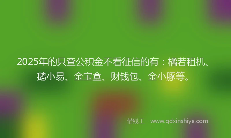 2025年的只查公积金不看征信的有：橘若租机、鹅小易、金宝盒、财钱包、金小豚等。