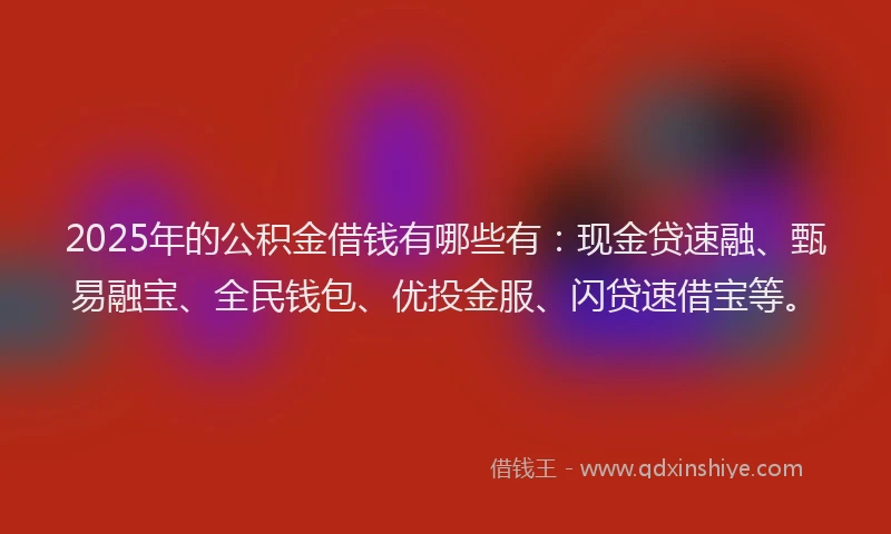2025年的公积金借钱有哪些有：现金贷速融、甄易融宝、全民钱包、优投金服、闪贷速借宝等。