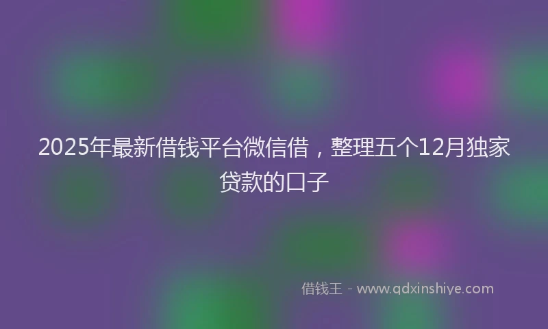 2025年最新借钱平台微信借，整理五个12月独家贷款的口子