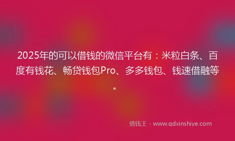 2025年的可以借钱的微信平台有：米粒白条、百度有钱花、畅贷钱包Pro、多多钱包、钱速借融等。