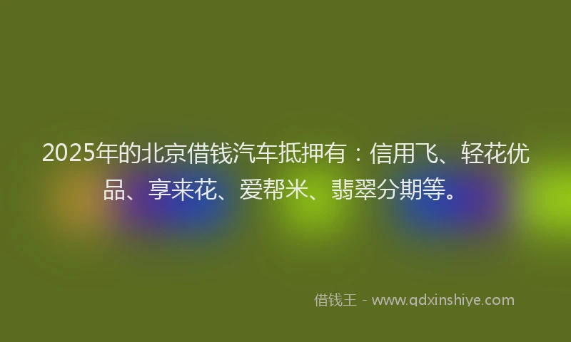 2025年的北京借钱汽车抵押有：信用飞、轻花优品、享来花、爱帮米、翡翠分期等。