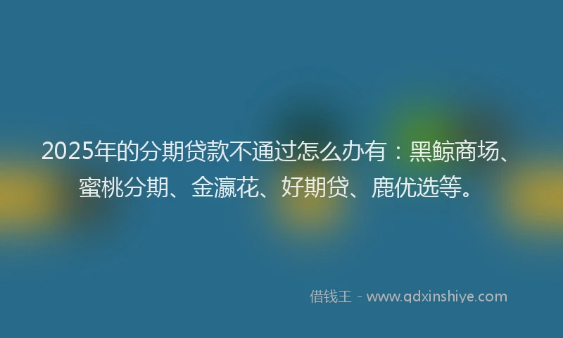2025年的分期贷款不通过怎么办有：黑鲸商场、蜜桃分期、金瀛花、好期贷、鹿优选等。