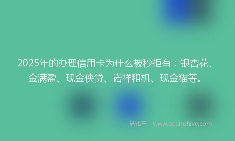 2025年的办理信用卡为什么被秒拒有：银杏花、金满盈、现金侠贷、诺祥租机、现金猫等。